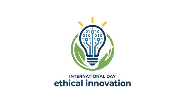 Lightbulb logo with binary code and green leaves.
