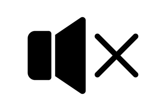 Black mute speaker icon with a cross symbol for sound off or audio disabled status