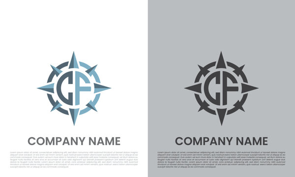CF FC Letter Compass Direction Logo Design Vector - Modern Navigation Adventure Travel Business Corporate Identity Template