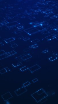 Blue digital network squares background glowing rectangle outlines, connected nodes, circuit geometry, deep tech perspective. AI videos, software intros, data visuals, cloud promos, and overlays.
