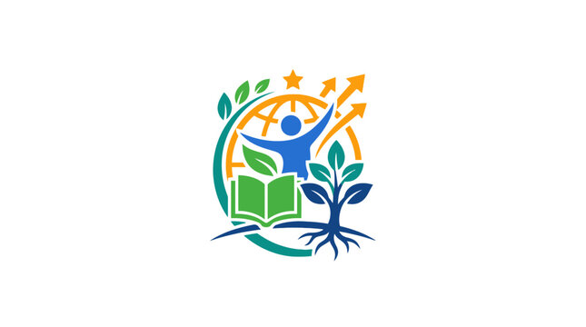 Sustainable education logo with person and globe growth.