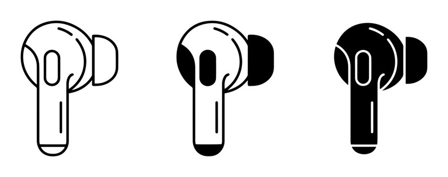 Wireless Earbuds Icons, Bluetooth Audio Devices, Modern Technology Symbols