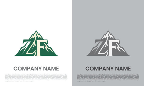 ZF FZ Letter Green Mountain Logo Design Vector - Modern Nature Adventure Eco Business Corporate Identity Template