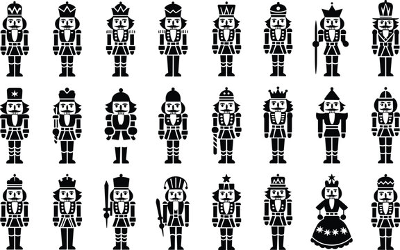 Holiday nutcracker silhouette collection traditional christmas soldier figures vector set