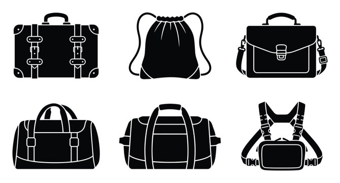Set of various travel and casual bags suitable for luggage transportation and everyday essentials