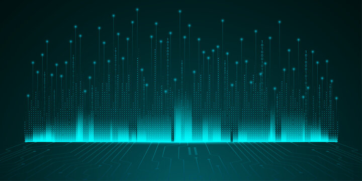 Futuristic City Lights Binary Code Technology Background Vector