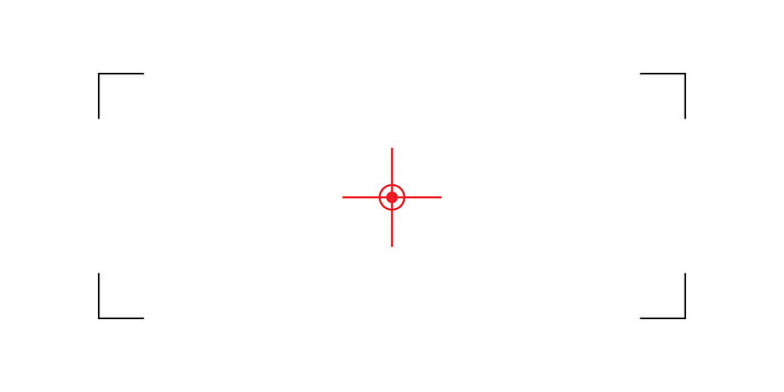 Camera viewfinder focus frame with a red center target point for photography and video recording