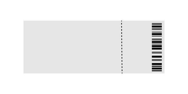 Blank paper ticket with a black barcode and a perforation line for events and travel