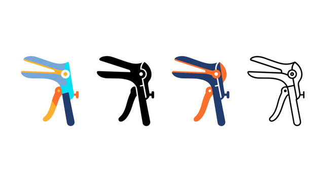 Gynecology Speculum Icon with Vaginal Speculum for Gynecological Examination in Flat, Silhouette, Outline and Glyph Design