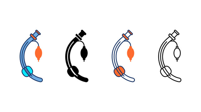 Airway Tube Icon with Endotracheal Tube for Airway Management in Flat, Silhouette, Outline and Glyph Design