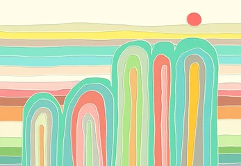 Fotobehang Geel Colorful hand drawn landscape abstract background. Modern vintage Relaxation illustration for decoration.  © SOPAK