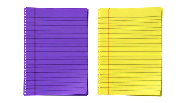 Blue notebook with spiral binding and yellow lined paper isolated on white background