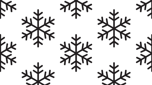 Black Snowflake Seamless Pattern on White Background Winter Design