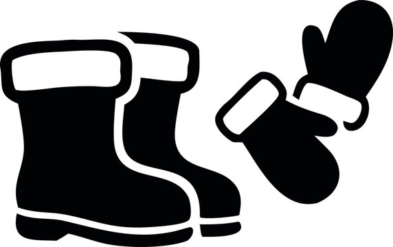 Winter boots and mittens silhouette icon set for Christmas and cold season design