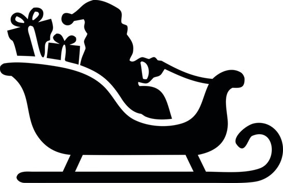 Santa Claus sleigh silhouette icon with gifts for Christmas holiday transportation design