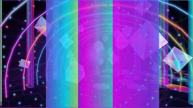 Futuristic Neon Holographic Crystal Vortex with Abstract Colorful Light Beams Background