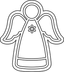 Obraz premium Christmas angel gingerbread cookie outline vector illustration. Cute angel cookie cutter line art isolated. Holiday angel ornament coloring page icon for kids.