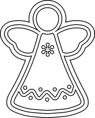 Obraz premium Christmas angel gingerbread cookie outline vector illustration. Cute angel cookie cutter line art isolated. Holiday angel ornament coloring page icon for kids.