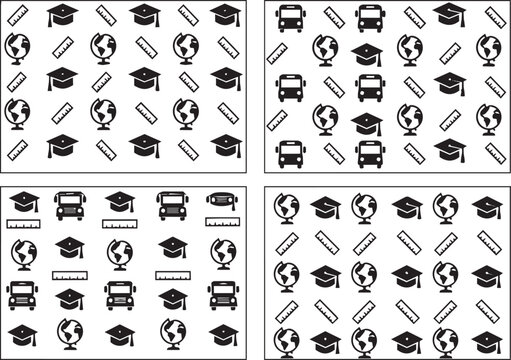 Education icons pattern set featuring school supplies and graduation caps