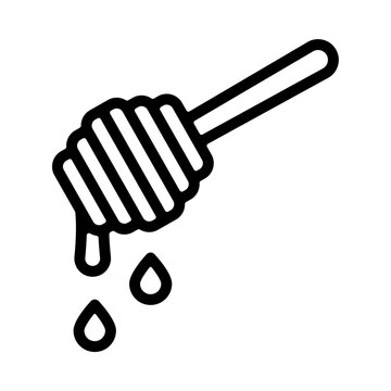 Honey dipper with dripping drops line icon. Sweet natural honey vector symbol