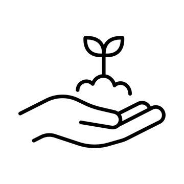 Hand Holding Sprout in Soil Line Icon, Eco Farming and Sustainable Agriculture Vector Symbol