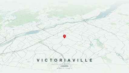 Modern minimalist vector map of Victoriaville, Quebec. High-quality scalable illustration of Victoriaville geographic boundaries within Arthabaska along the Nicolet River contours for posters design. © AliRza