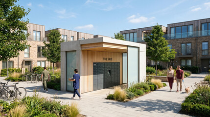 Fototapeta premium Parcel Pavilion for a Planned Suburban Home Community Hub