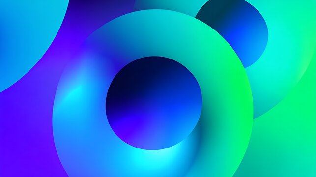 Macro abstract 3D intersecting torus shapes with vibrant blue, cyan, and green gradients for smooth modern and trendy digital background.