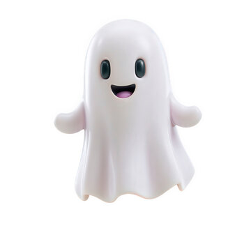 Cute 3d cartoon ghost character isolated on transparent background