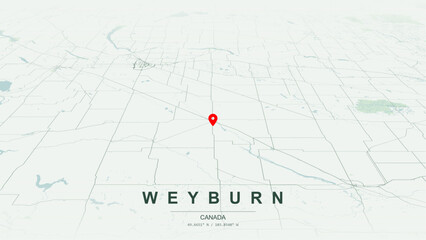 Modern minimalist vector map of Weyburn, Saskatchewan. High-quality scalable illustration of Weyburn geographic boundaries along the Souris River contours for posters design. © AliRza