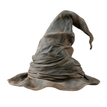 Magical wizard hat brown leather vintage fantasy sorting hat isolated on transparent background