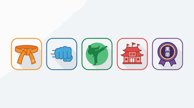 Martial Arts Icons Set Featuring Dojo and Karate Skills