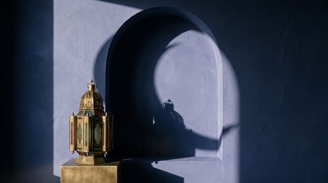 Single fanous by indigo niche with dramatic crescent shadow