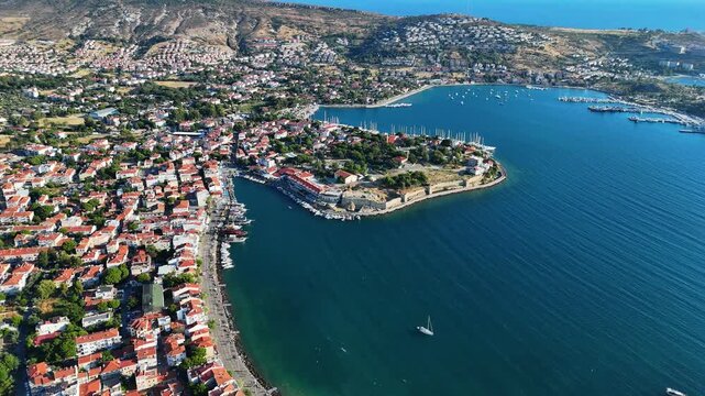 Aerial View of Eski Foca Coastal Town in Izmir Turkey