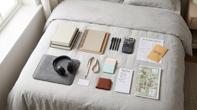 College Essentials Flat Lay for Dorm Life Planning
