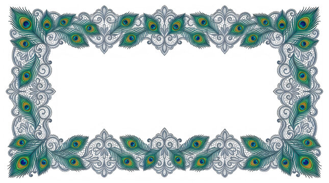 Decorative floral frame with peacock feather pattern