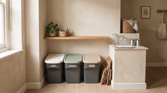 Apartment recycling station in a calm utility alcove