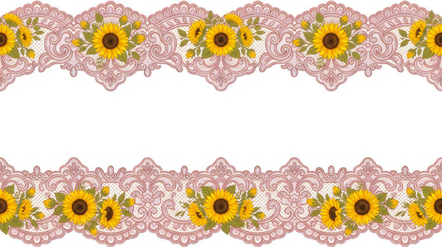 Decorative lace border with yellow sunflower patterns