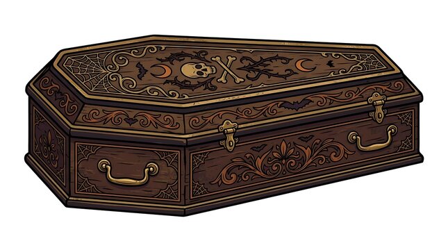 Antique wooden treasure chest with ornate metal locks and engravings. Vintage pirate loot box featuring decorative brass hardware and aged texture.