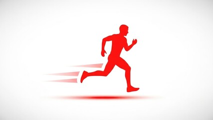 Obraz premium Red silhouette of runner in motion against white background