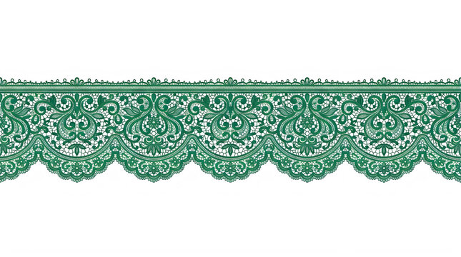 Green lace trim border with decorative vintage floral pattern