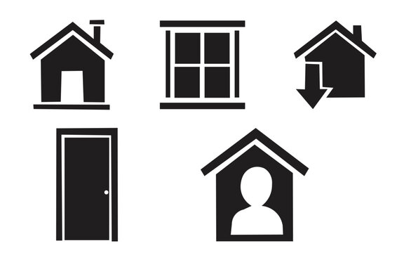 Real estate icon set. Simple black house symbols for property, home, and building design.