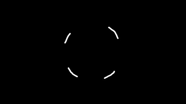 Abstract loading spinner animation with white glowing segments on black and green screens.