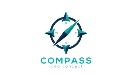 Fototapeta premium Minimalist vector illustration of a modern blue compass logo design with sharp geometric cardinal directions
