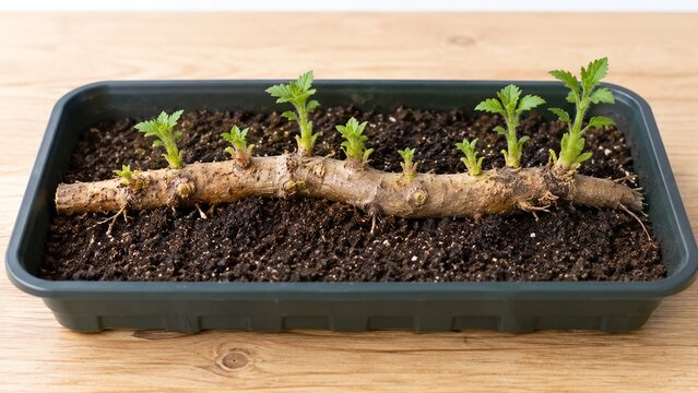 根伏せで発芽させる 太い根から芽が出る植物の繁殖