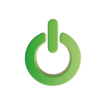 3d render of a green power button icon isolated on transparent background