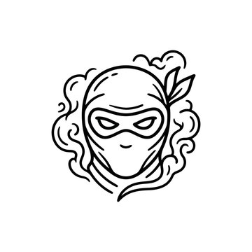 Ninja face with head covering.