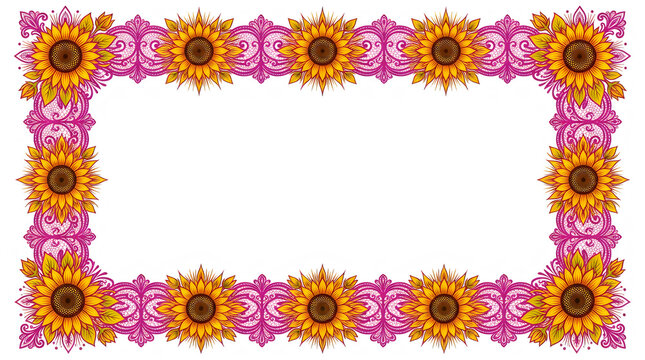 Decorative frame with yellow sunflowers and pink patterns