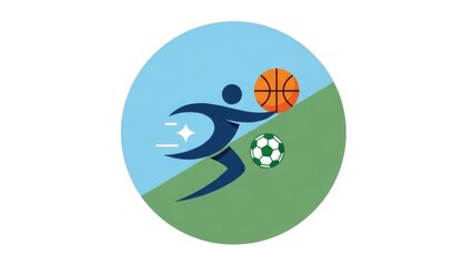 Naklejka premium Stylized athlete icon with a basketball and soccer ball, split background