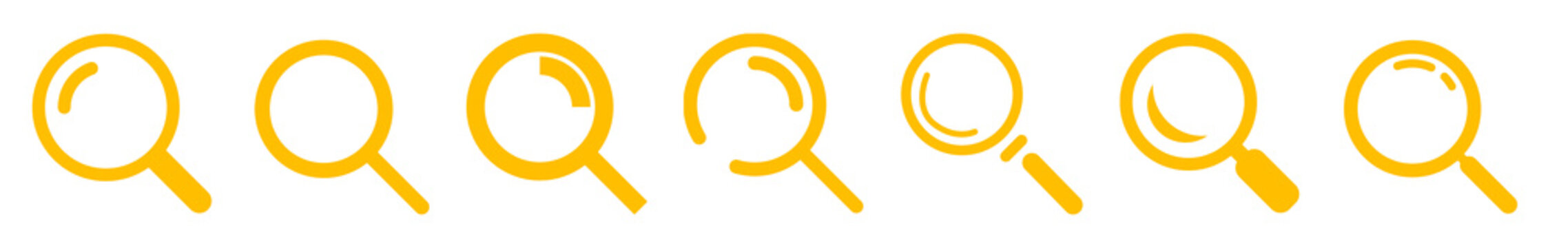 Amber Search Icon Set Isolated on Transparent Background PNG Magnifying Glass Vector Symbols